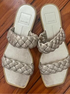 Dolce Vita Metallic Braided Double-Strap Sandals - Champagne Gold